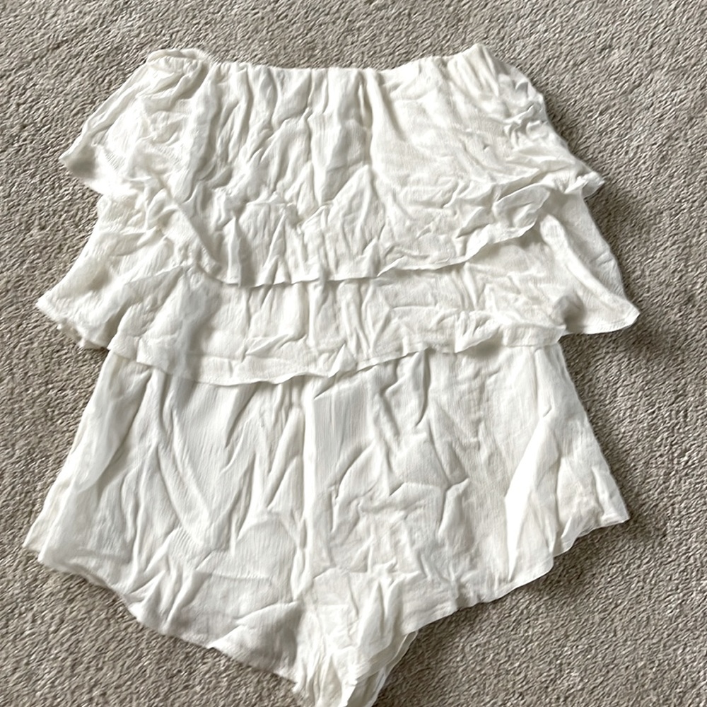 Tobi strapless cream tiered romper